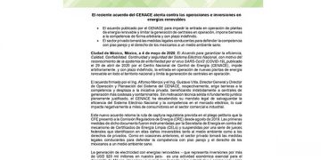 Acuerdo del Cenace atenta contra operaciones e inversiones en energías renovables